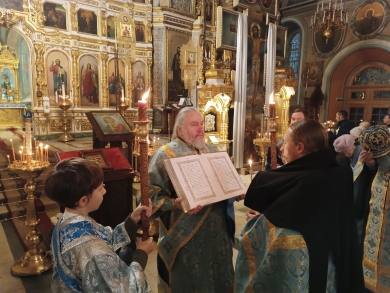 Богослужение в канун праздника введения во храм Богородицы в Казанском соборе