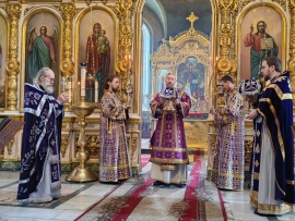 В Неделю 5-ю Великого поста епископ Леонтий совершил Литургию в Казанском соборе